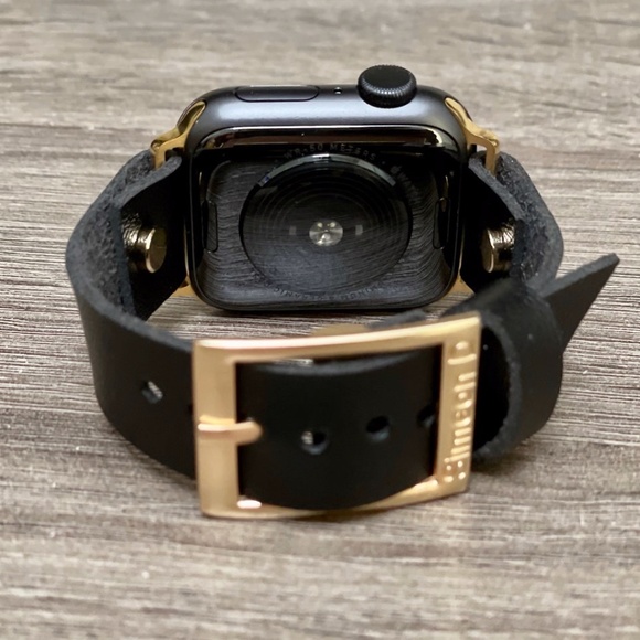 Black Vegan Faux Leather Strap Gold iWatch Band main image 7